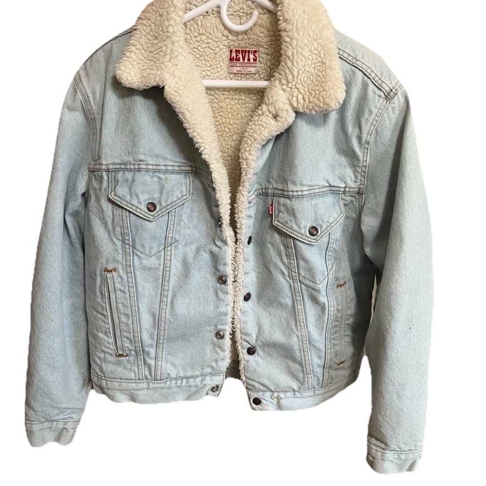 Vintage Levi’s 70608 Sherpa Trucker Jacket USA Made – Snap Front- 42R - Rare 80s - Picture 2 of 13